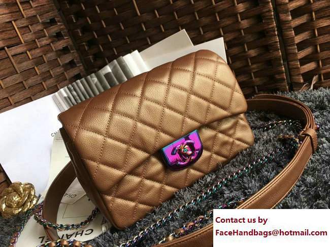 Chanel iridescent Double Chain Small Flap Bag A93133 gold with Metal Logo 2016