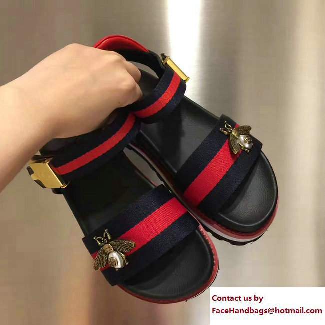 Gucci Bee Web Sandals Blue 2017 - Click Image to Close
