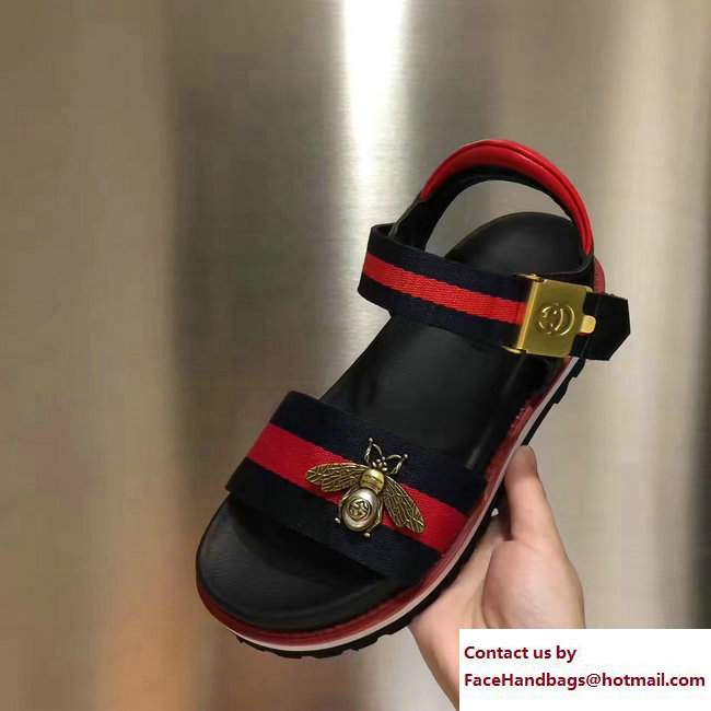 Gucci Bee Web Sandals Blue 2017 - Click Image to Close