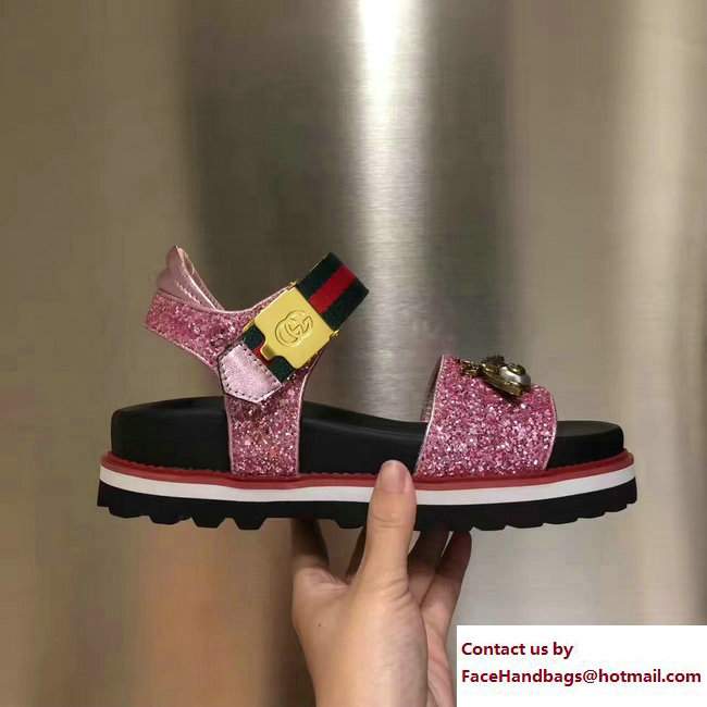 Gucci Bee Web Sandals Glitter Pink 2017 - Click Image to Close