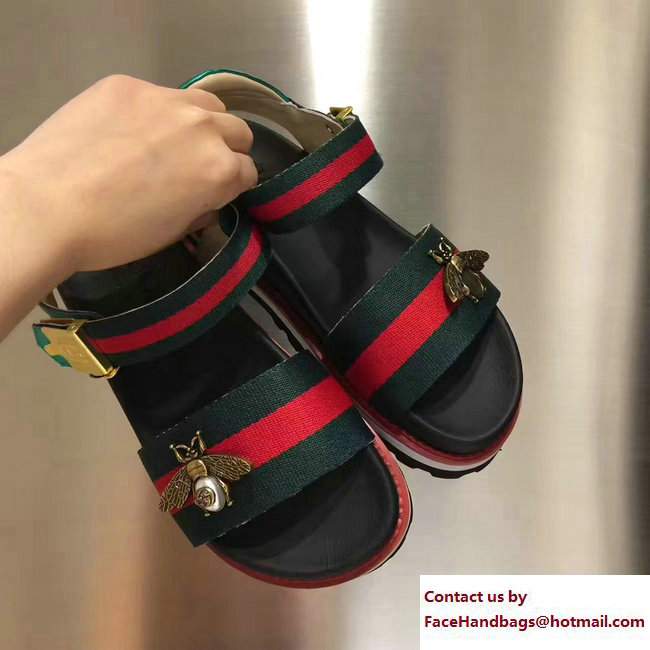 Gucci Bee Web Sandals Green 2017 - Click Image to Close