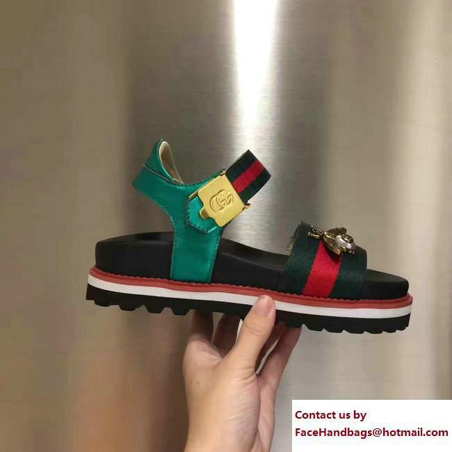 Gucci Bee Web Sandals Green 2017 - Click Image to Close