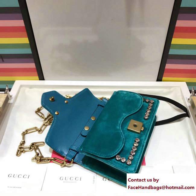 Gucci Broadway Crystals And Metal Bees Velvet Mini Bag 489218 Turquoise 2017 - Click Image to Close