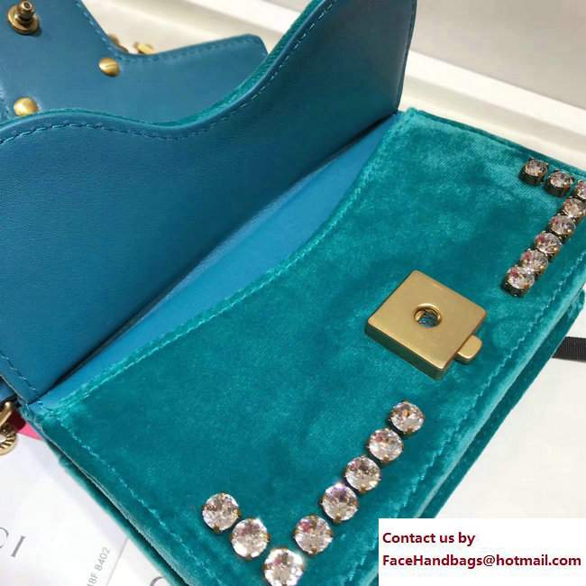 Gucci Broadway Crystals And Metal Bees Velvet Mini Bag 489218 Turquoise 2017 - Click Image to Close