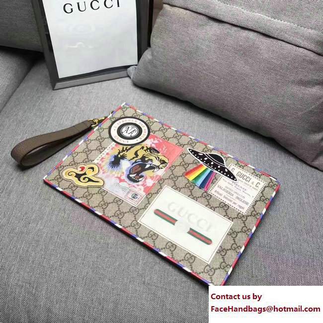 Gucci Courrier Pouch Clutch Bag 473915 GG Supreme Brown 2017