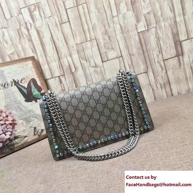 Gucci Crystals Dionysus GG Supreme Shoulder Small Bag 400249 Black 2017