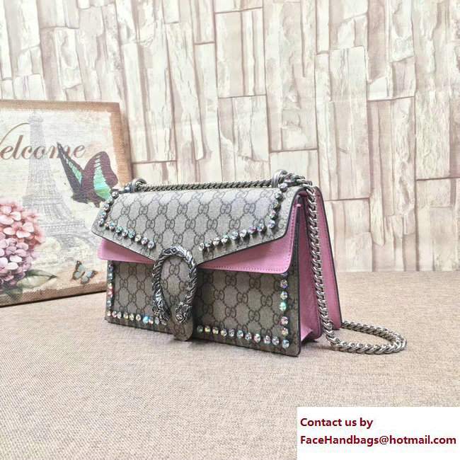 Gucci Crystals Dionysus GG Supreme Shoulder Small Bag 400249 Pink 2017