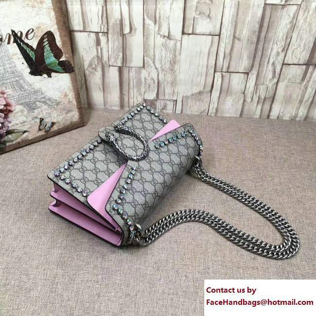 Gucci Crystals Dionysus GG Supreme Shoulder Small Bag 400249 Pink 2017 - Click Image to Close