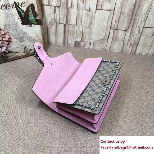 Gucci Crystals Dionysus GG Supreme Shoulder Small Bag 400249 Pink 2017