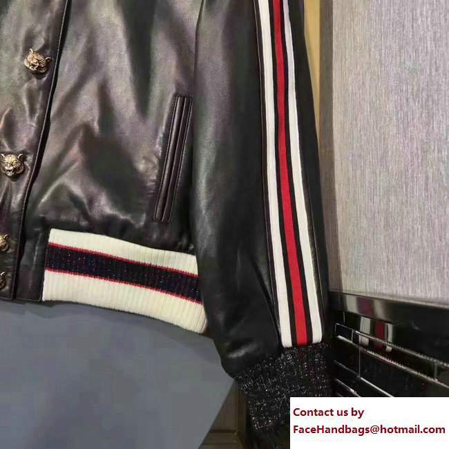 Gucci Embroidered Hollywood Leather Bomber Jacket 479068 2017