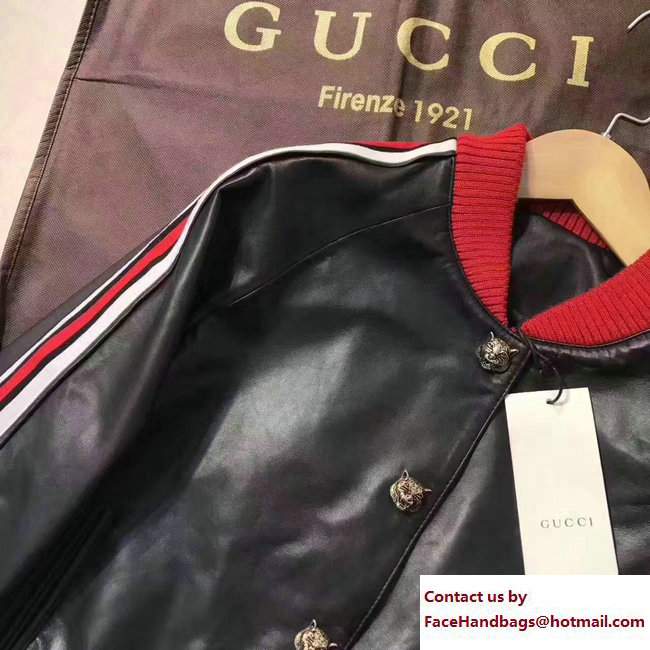 Gucci Embroidered Hollywood Leather Bomber Jacket 479068 2017