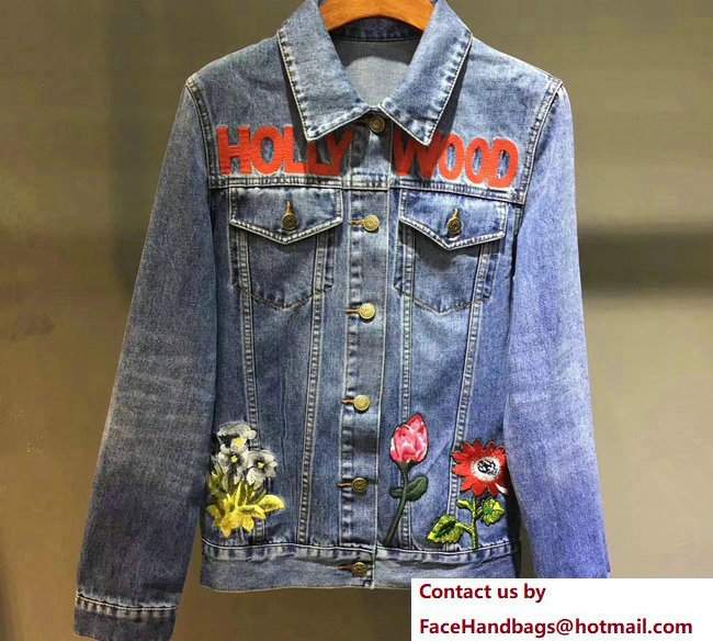 Gucci Flower Embroidered Denim Jacket Hollywood 2017 - Click Image to Close