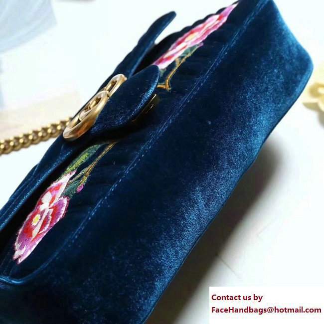 Gucci GG Marmont Chevron Velvet Small Chain Shoulder Bag 443497 Embroidered Modern And Rose Blue 2017 - Click Image to Close