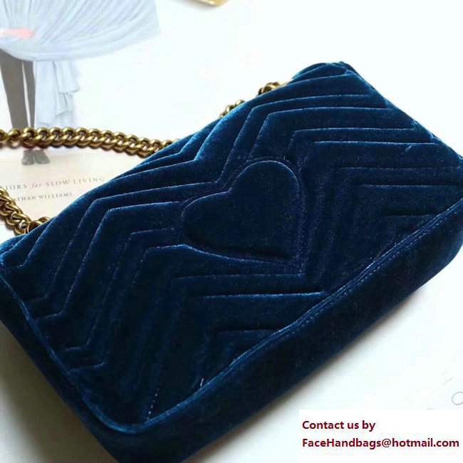 Gucci GG Marmont Chevron Velvet Small Chain Shoulder Bag 443497 Embroidered Modern And Rose Blue 2017