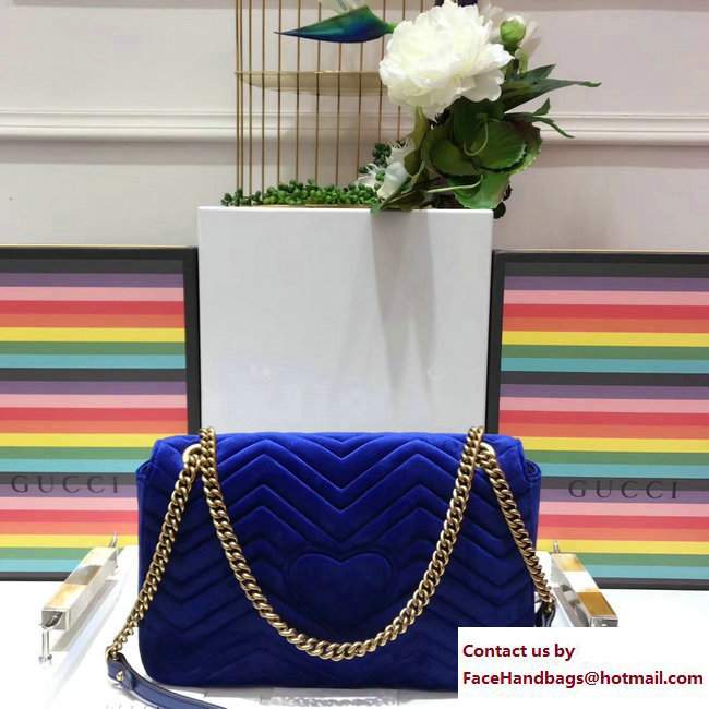 Gucci GG Marmont Embroidered Modern And Rose Velvet Chevron Medium Shoulder Bag 443496 Blue 2017
