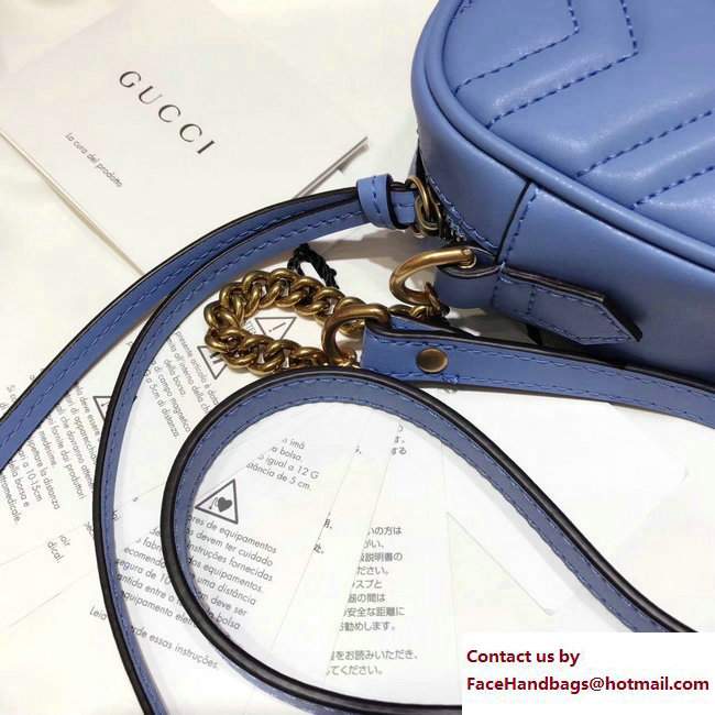 Gucci GG Marmont Matelasse Chevron Mini Chain Shoulder Camera Bag 448065 Blue 2017 - Click Image to Close