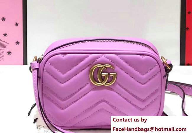 Gucci GG Marmont Matelasse Chevron Mini Chain Shoulder Camera Bag 448065 Dark Pink 2017 - Click Image to Close