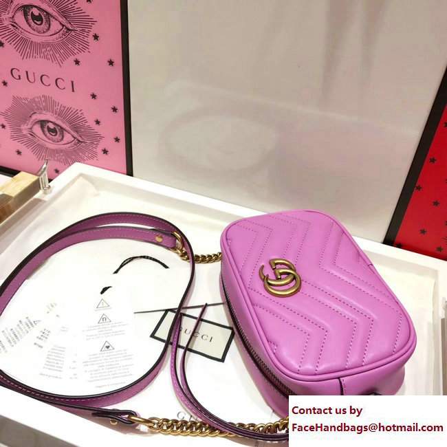 Gucci GG Marmont Matelasse Chevron Mini Chain Shoulder Camera Bag 448065 Dark Pink 2017 - Click Image to Close