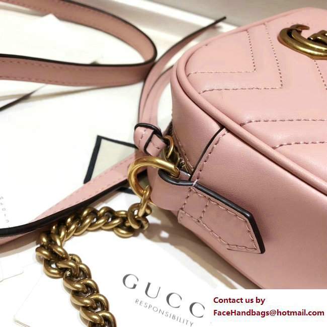 Gucci GG Marmont Matelasse Chevron Mini Chain Shoulder Camera Bag 448065 Pink 2017