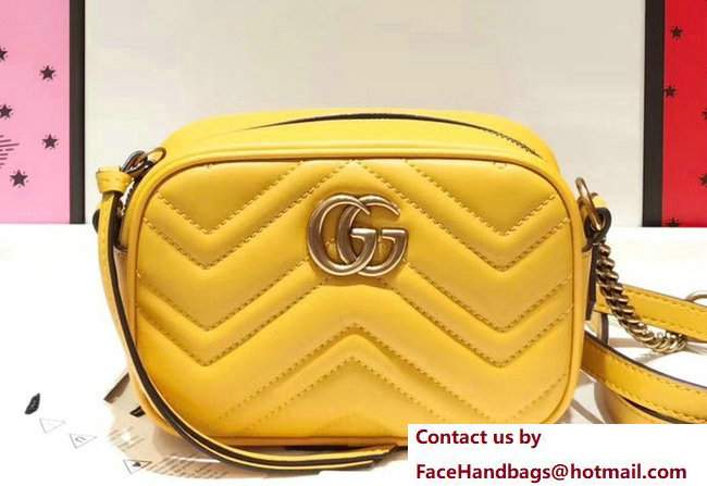 Gucci GG Marmont Matelasse Chevron Mini Chain Shoulder Camera Bag 448065 Yellow 2017