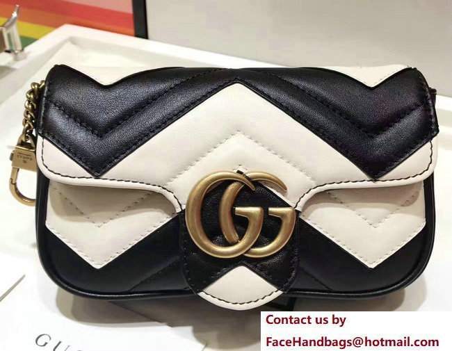 Gucci GG Marmont Matelasse Chevron Super Mini Chain Shoulder Bag 476433 Black/White 2017 - Click Image to Close