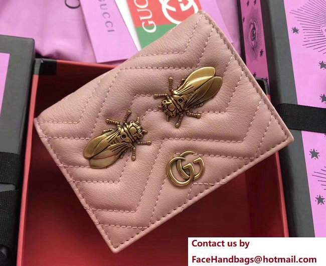 Gucci GG Marmont Metal Animal Insects Studs Card Case 466492 Cicadas Nude Pink 2017 - Click Image to Close