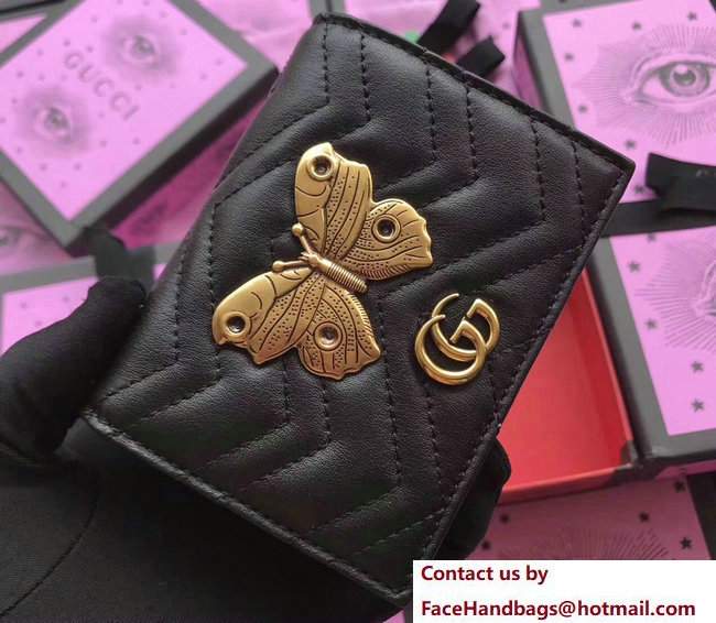 Gucci GG Marmont Metal Animal Insects Studs Card Case 466492 Moths Black 2017