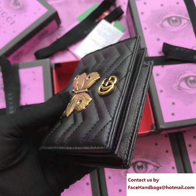 Gucci GG Marmont Metal Animal Insects Studs Card Case 466492 Moths Black 2017 - Click Image to Close