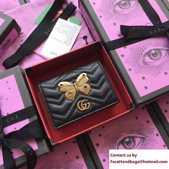Gucci GG Marmont Metal Animal Insects Studs Card Case 466492 Moths Black 2017