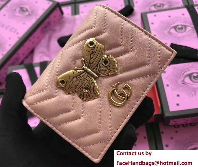Gucci GG Marmont Metal Animal Insects Studs Card Case 466492 Moths Nude Pink 2017 - Click Image to Close