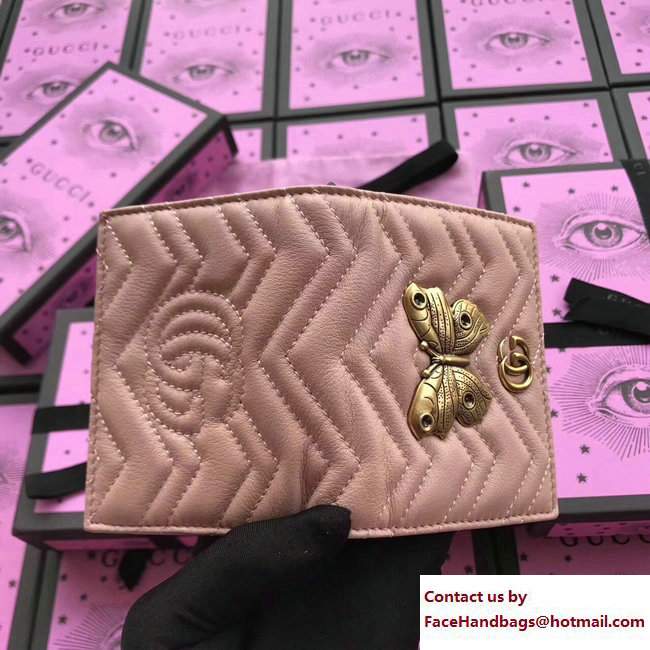 Gucci GG Marmont Metal Animal Insects Studs Card Case 466492 Moths Nude Pink 2017