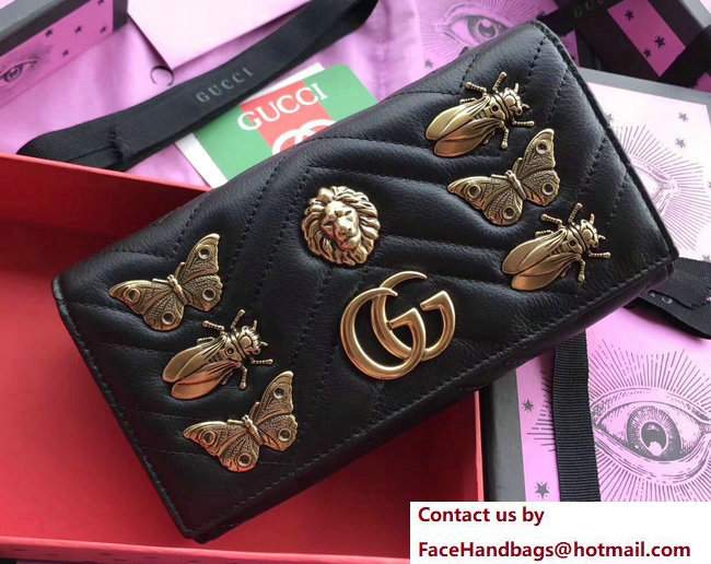 Gucci GG Marmont Metal Animal Insects Studs Continental Wallet 443436 Black 2017 - Click Image to Close