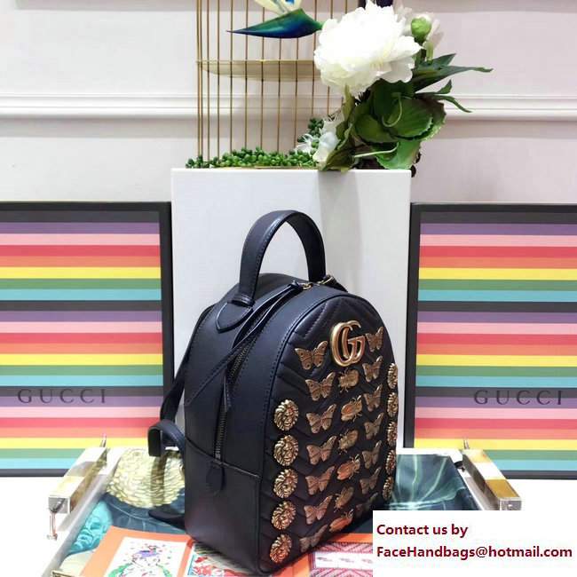 Gucci GG Marmont Metal Animal Insects Studs Leather Backpack Bag 476671 Black 2017 - Click Image to Close