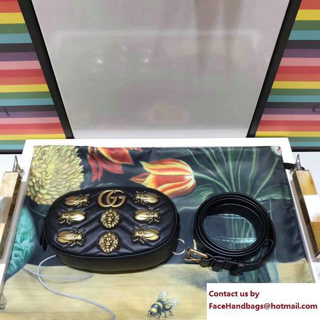 Gucci GG Marmont Metal Animal Insects Studs Leather Belt Bag 476434 Black 2017 - Click Image to Close