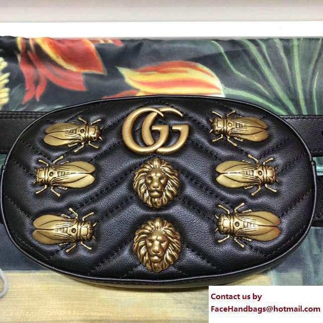 Gucci GG Marmont Metal Animal Insects Studs Leather Belt Bag 476434 Black 2017