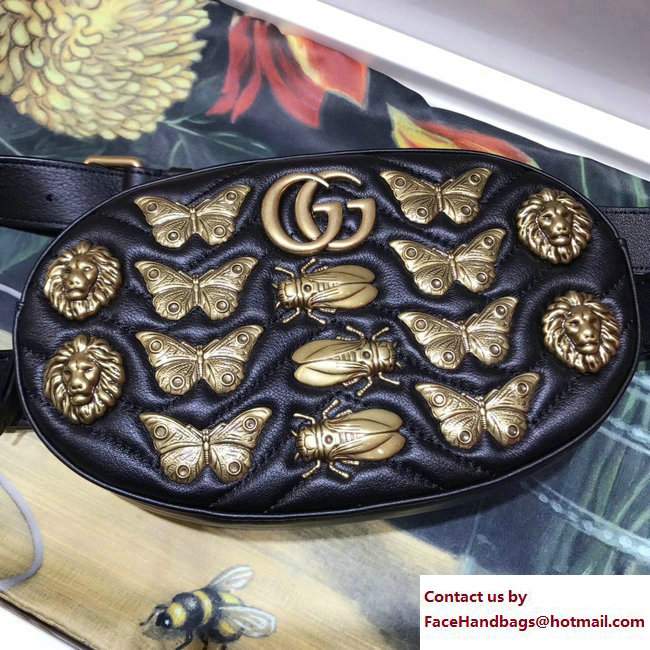 Gucci GG Marmont Metal Animal Insects Studs Leather Belt Bag 491294 Black 2017
