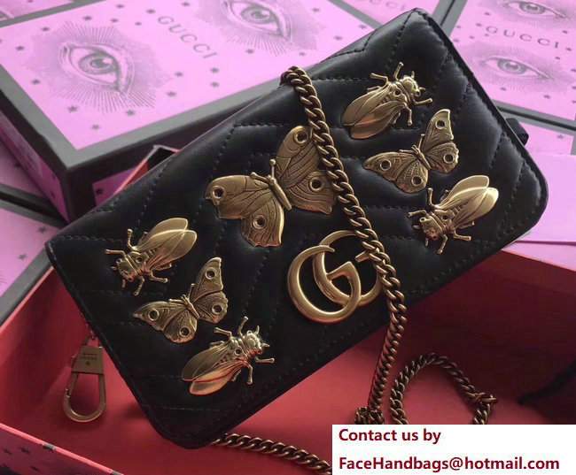 Gucci GG Marmont Metal Animal Insects Studs Mini Bag 488426 Black 2017 - Click Image to Close
