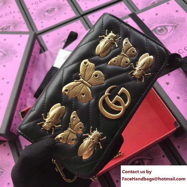 Gucci GG Marmont Metal Animal Insects Studs Mini Bag 488426 Black 2017