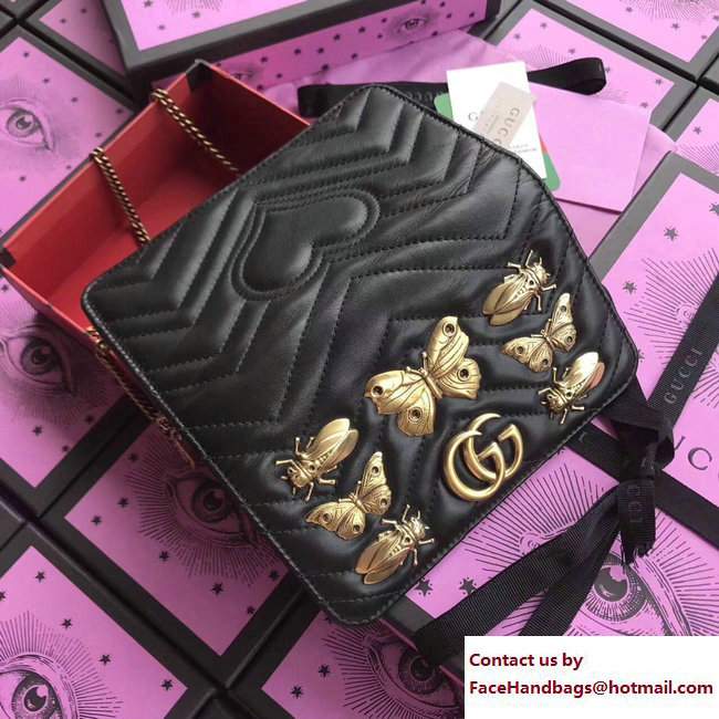 Gucci GG Marmont Metal Animal Insects Studs Mini Bag 488426 Black 2017