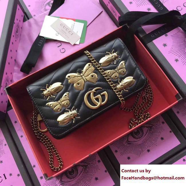 Gucci GG Marmont Metal Animal Insects Studs Mini Bag 488426 Black 2017 - Click Image to Close