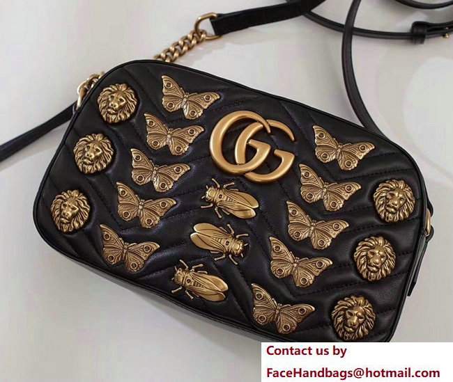 Gucci GG Marmont Metal Animal Insects Studs Shoulder Small Bag 447632 Black 2017 - Click Image to Close