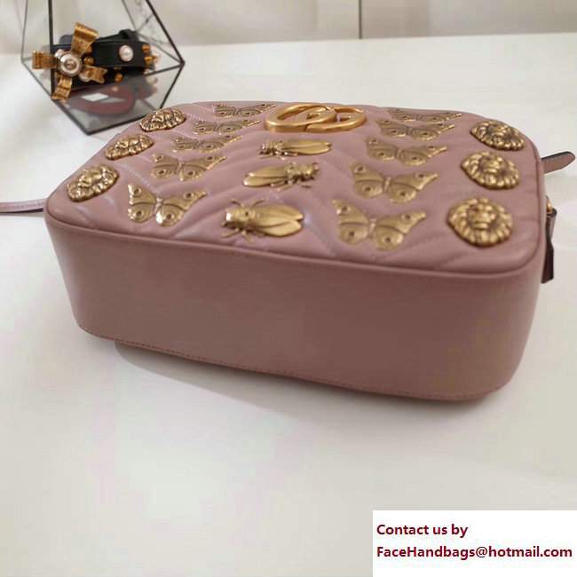 Gucci GG Marmont Metal Animal Insects Studs Shoulder Small Bag 447632 Nude Pink 2017 - Click Image to Close