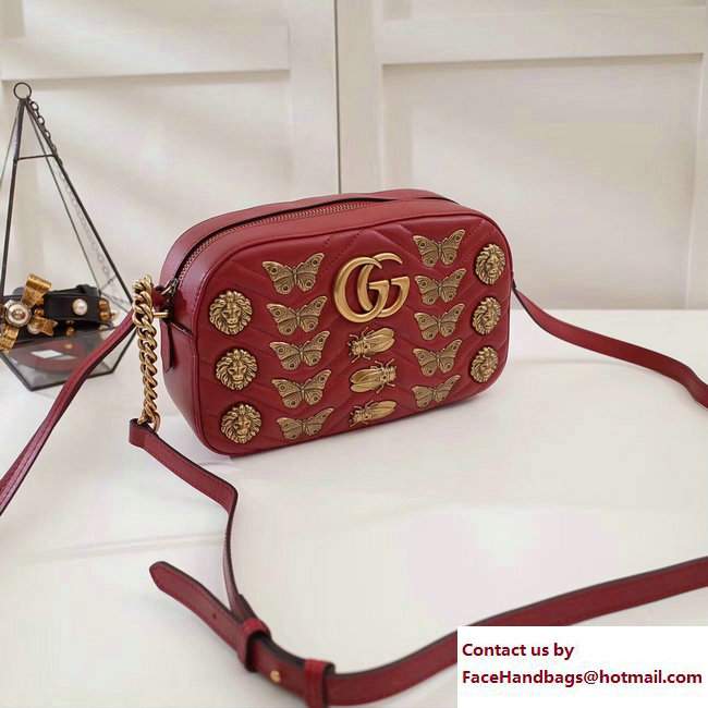 Gucci GG Marmont Metal Animal Insects Studs Shoulder Small Bag 447632 Red 2017