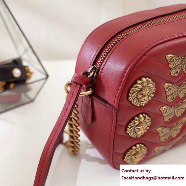 Gucci GG Marmont Metal Animal Insects Studs Shoulder Small Bag 447632 Red 2017 - Click Image to Close