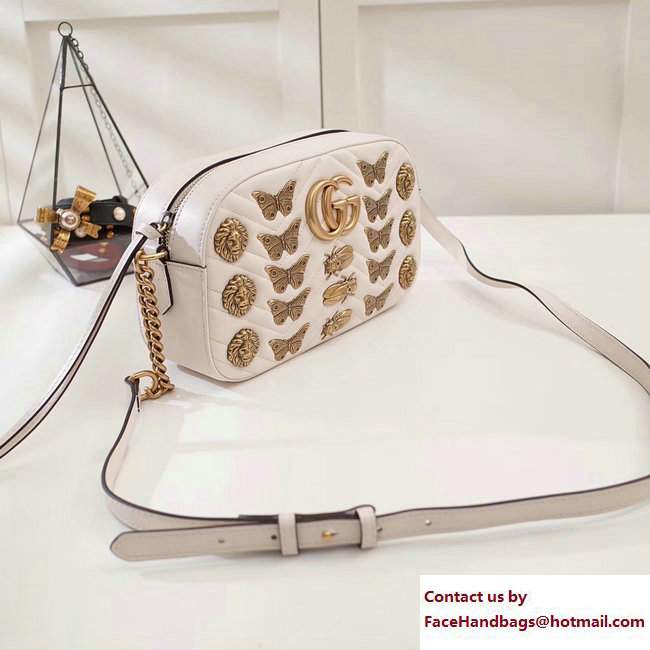 Gucci GG Marmont Metal Animal Insects Studs Shoulder Small Bag 447632 White 2017 - Click Image to Close