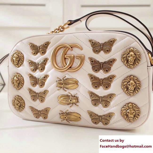 Gucci GG Marmont Metal Animal Insects Studs Shoulder Small Bag 447632 White 2017