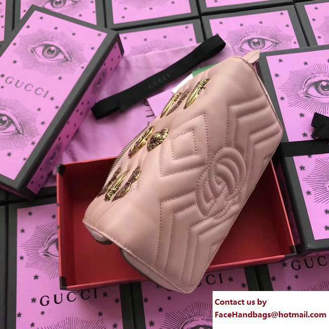 Gucci GG Marmont Metal Animal Insects Studs Zip Around Wallet 443123 Nude Pink 2017 - Click Image to Close