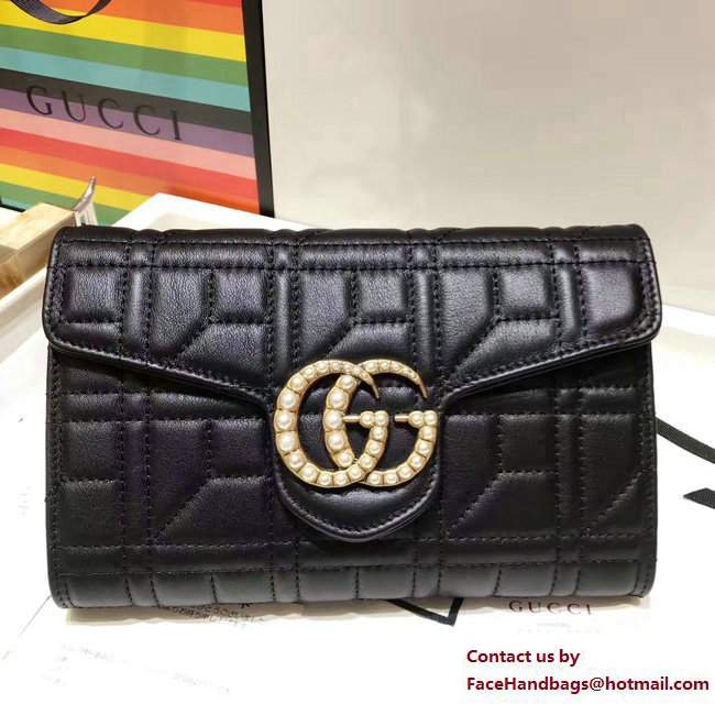 Gucci GG Pearls Marmont Matelasse Chain Mini Bag 443122 Black 2017 - Click Image to Close