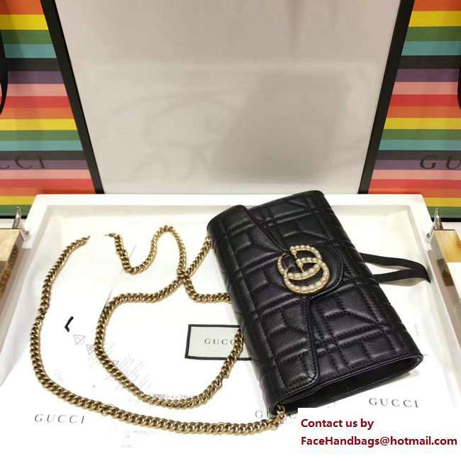 Gucci GG Pearls Marmont Matelasse Chain Mini Bag 443122 Black 2017 - Click Image to Close