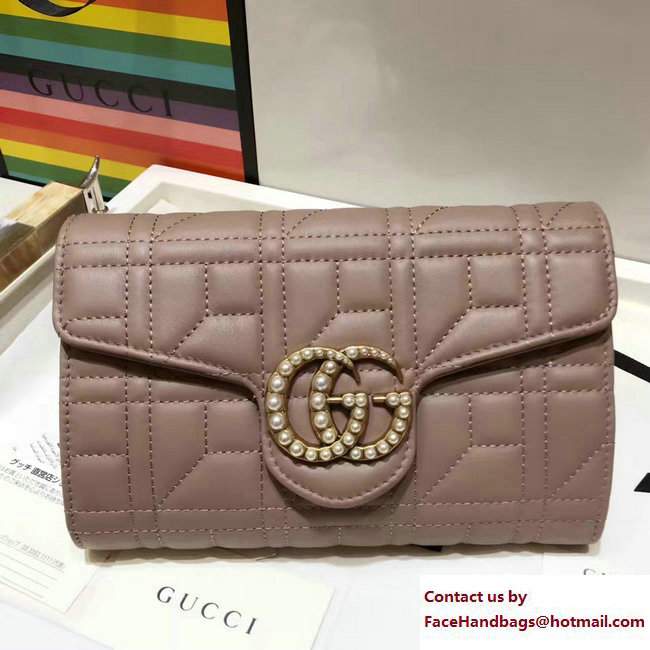 Gucci GG Pearls Marmont Matelasse Chain Mini Bag 443122 Nude 2017 - Click Image to Close
